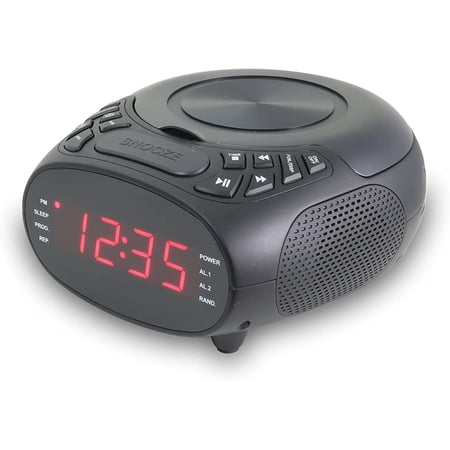 Dual Alarm CD Clock Radio, Top Load, FM, Black (CC318B)