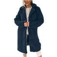 thumbnail image 4 of jtjvou Winter Coat for Women Fuzzy Fleece Jacket Jackets Pea Coats Warm Trench Coat Lapel Button Down Casual Outerwear Blue XXL, 4 of 8