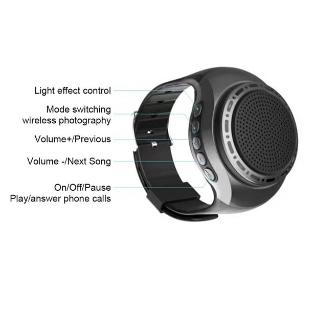 Reloj de pulsera Altavoz Radio FM USB Recargable Compatible con Bluetooth Negro
