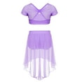thumbnail image 2 of Lejafay Girls Mesh Cap Sleeve Crop Top with High Low Skirts for Ballet Lyrical Dance Dress Gymnastics Lavender 12, 2 of 7