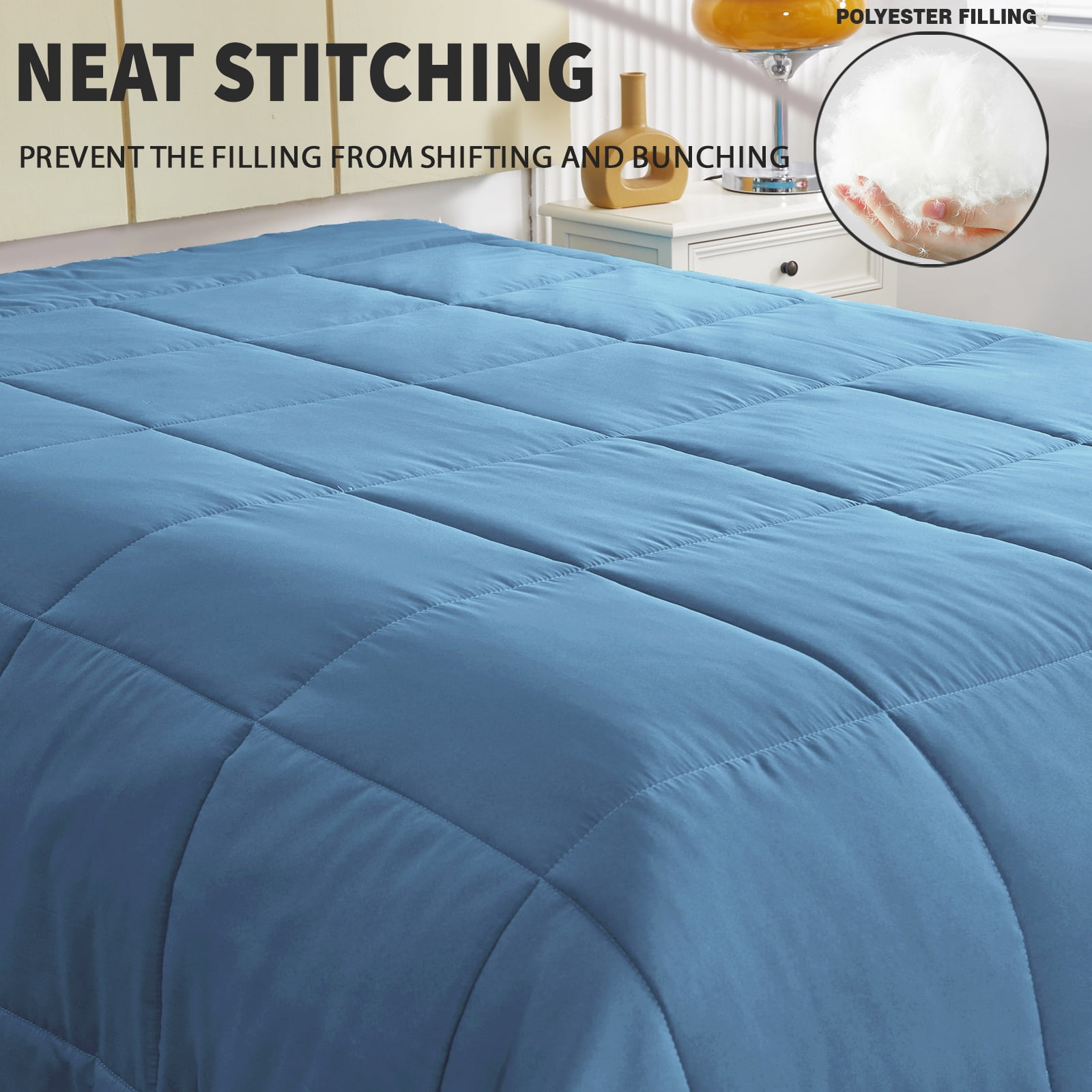 Exclusivo Mezcla Lightweight Reversible 3-Piece Comforter Set All Seasons, Down Alternative Comforter with 2 Pillow Shams, Queen Size, Bluish Grey/Light Grey