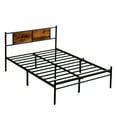 thumbnail image 4 of Black+Brown Metal Bedframe with Wood Panel Headboard – Modern Style & Comfort for Your Bedroom, 4 of 12