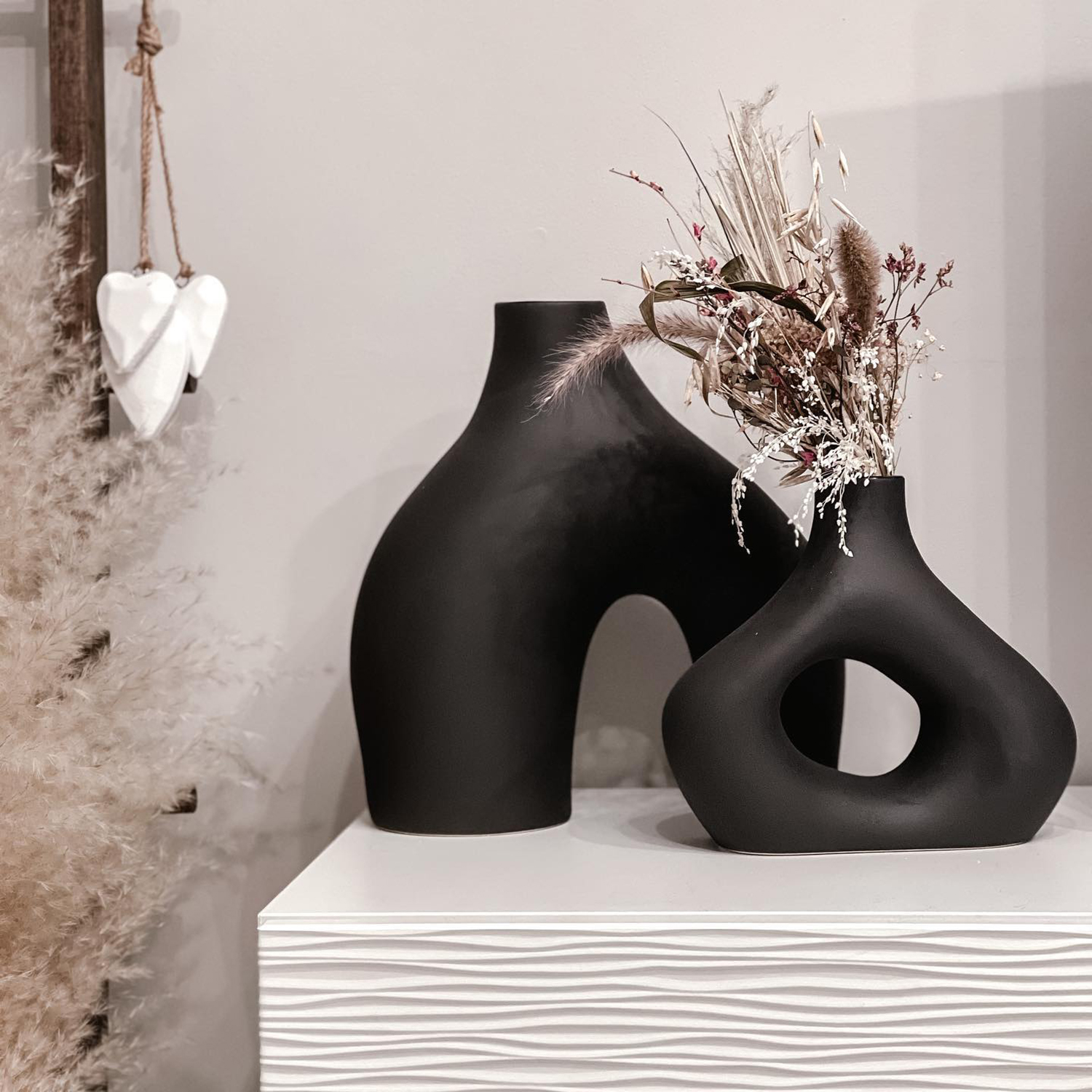 Felhcc Black Ceramic Vase Set of 2, Modern Farmhouse photo 2