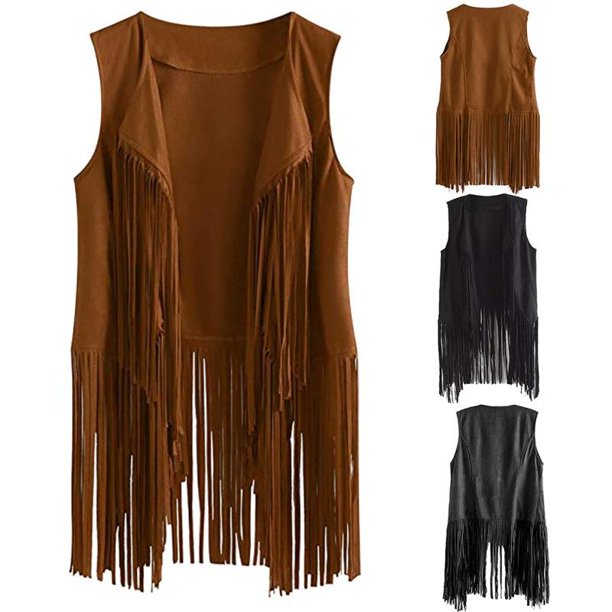 Fringe Vest Women Leather Suede Vest Tassels Vintage Winter Western Country Cowgirl Vest Cardigan Waistcoat Jacket Black 3xl Walmart Com Walmart Com