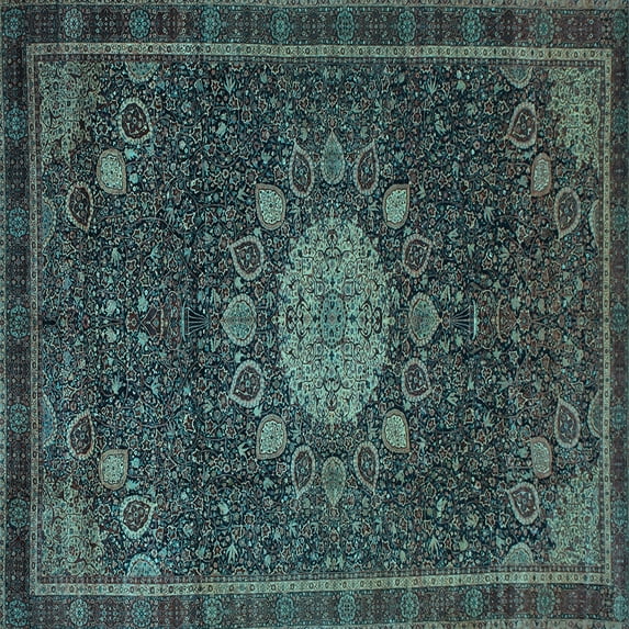 Ahgly Company Indoor Square Medallion Light Blue Traditional Area Rugs, 7' Square