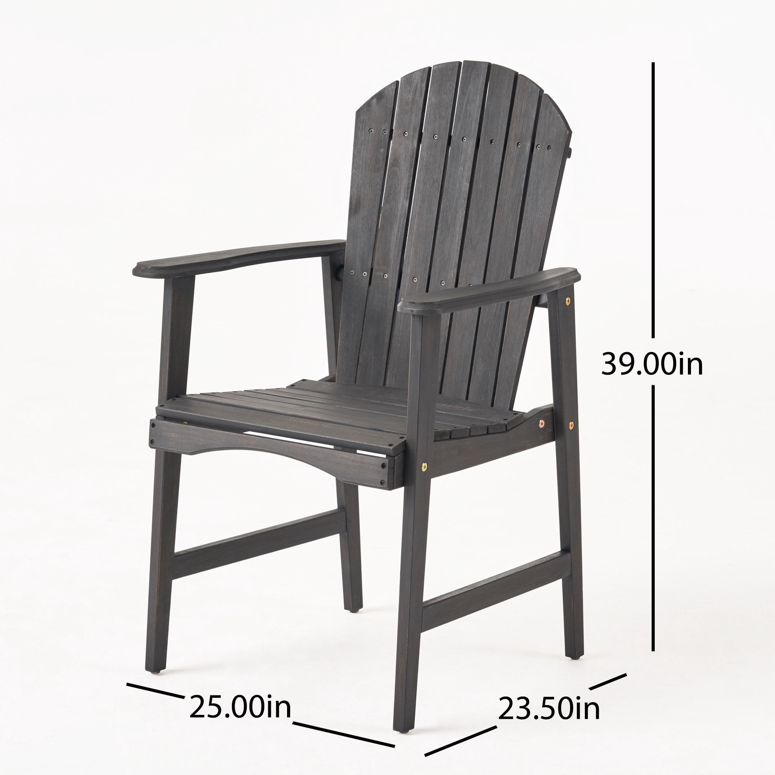 Outdoor Weather Resistant Adirondack Chair Set of 2, Acacia Wood Dining Seats for Patio Garden, Dark Gray