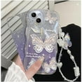 thumbnail image 2 of ( 3D Print Butterfly ) Wavy Ripple Bumper Glitter Case for IPhone 15 14 13 12 Pro Max Crystal Cute Pretty Sparkling Cover Shockproof Women Girls Cases (Purple with bracelet,for iPhone 12), 2 of 12
