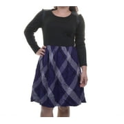 Kensie Long-sleeve Plaid-print Dress Midnight Purple Combo XL