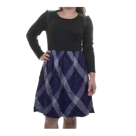 Kensie Long-sleeve Plaid-print Dress Midnight Purple Combo XL