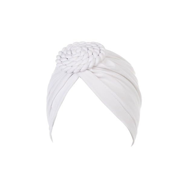 Sonducket Turbante tejido nudo estilo étnico musulmán Hijab sombrero Donut cubierta diadema gorras Bonnet decoración del cabello para mujeres Sombreros Blanco Sonducket AP011270-04B