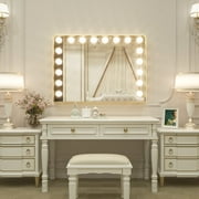 Keonjinn Gold Vanity Mirror with Lights, 15 Replaceable Bulbs Hollywood Makeup Mirror, 3 Color Lights, Modern Rectangle Metal Frame Mirror, Wall-Mounted Tabletop, 23 x 18 Large Lighted Mirror