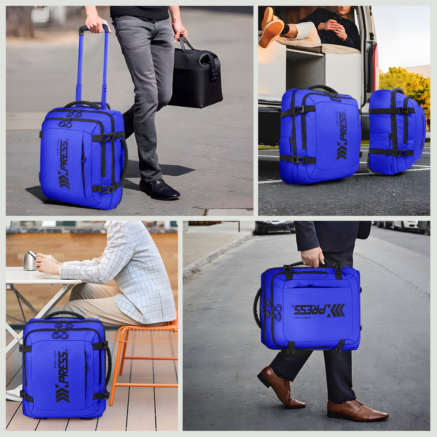 17" Underseat Carry On Luggage Airplane Approved,Water Resistant Softside Rolling Suitcase Lightweight Personal Item Travel Bag,Blue - TA069
