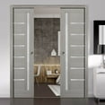thumbnail image 3 of Sliding French Double Pocket Doors 36 x 84 inches Frosted Glass | Quadro 4088 Grey Ash | Kit Trims Rail Hardware | Solid Wood Interior Bedroom Sturdy Doors, 3 of 6