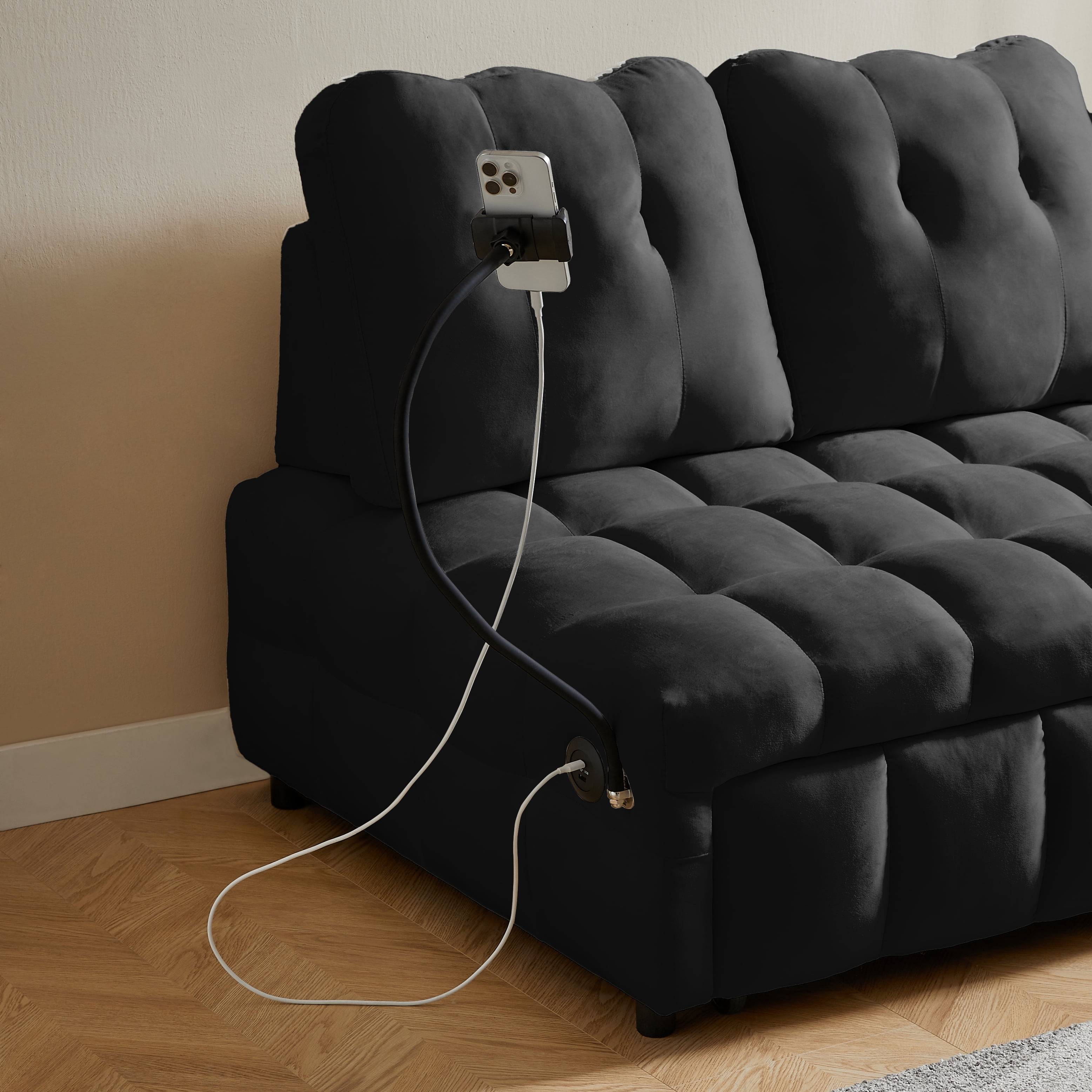 Lunale 3 in 1 Convertible Sofa Bed, Modern Sofa With With Usb Port,Black