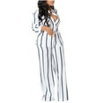 thumbnail image 2 of AOOCHASLIY Women Suits Women‘s Fall and Winter Casual Stripe Long Sleeve Lapel Button Top Pocket Pants Two-Piece Set, 2 of 5