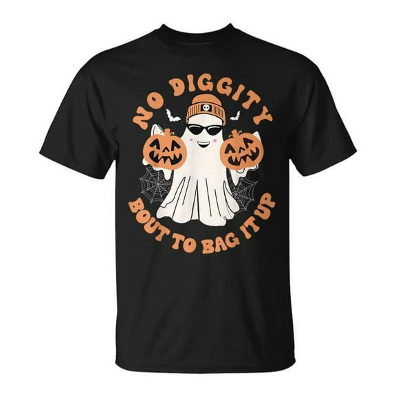 SR No Diggity Bout To Bag It Up Cute Ghost Halloween T-Shirt