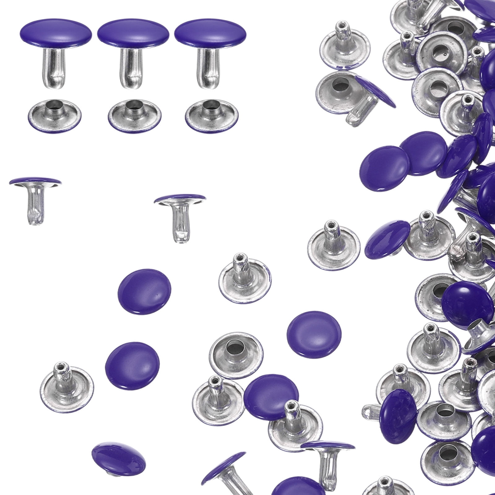 Uxcell 60 Set Double Cap Leather Rivet 8x10mm Round Cap Tubular Metal Craft Rivet Purple