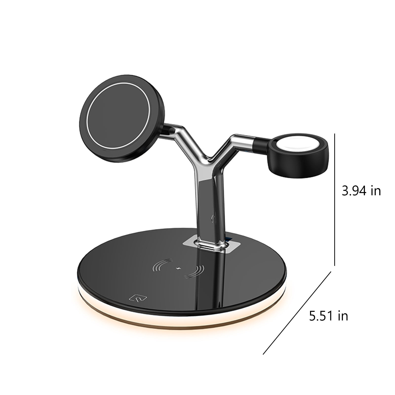 ​3-in-1 Magnetic Wireless Charging Station with LED Night Light - 15W Fast Charger for iPhone/Samsung - Foldable Stand for Phone, Watch & Earbuds (5.5", 9V/12V Adapter Not Included)​​ Black