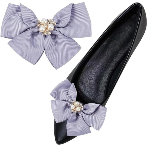 2Pcs Bowknot Shoes Decoration Pearl Bow Shoe Clip Detached Shoes Buckle Ribbon Lilac Polyester Clip Jewelry Shoe Accessories for Wedding Party DIY
