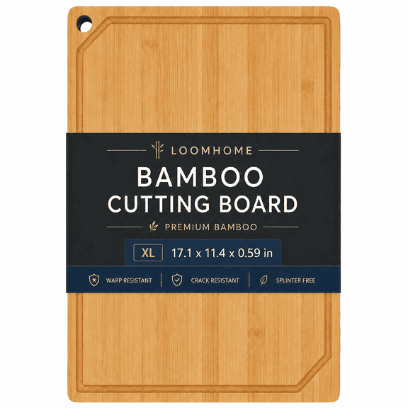 LOOMHOME Large Bamboo Cutting Board for Kitchen, Heavy Duty Wood Cutting Board with Juice Groove, 100% Organic Bamboo, 17.1" x 11.4"