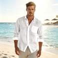 thumbnail image 6 of Casual Linen Shirts for Men Long Sleeve Button Up Regular Fit Breathable Summer Tops Solid Color Lightweight Beach Holiday Outfit Mens Clothing White L, 6 of 8
