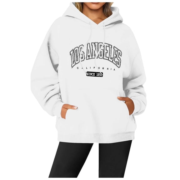Fgnfyis Women's Letter Print Round Neck Pullover Hoodie Long Sleeve Street Style Casual Loose Fit Sweatshirt Top for Fashionable Daily Wear White XXL