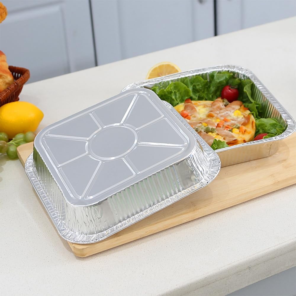 Non-Stick Disposable Air Fryer Aluminum Foil Liners Square 50PCS, Oil-Proof Aluminum Foil Tin Box Also for Steamer Basket Instant Pot Oven & Grill (8 * 8 Inch-Square)