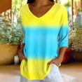 thumbnail image 5 of thefmos Women's 3/4 Sleeve Gradient Pullover Tops Summer V Neck Flowy Casual Blouses Loose Fit Cute Trendy Tshirt Basic Work Clothes, Yellow S, 5 of 6