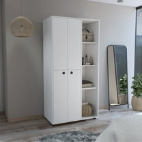 Newboti Furniture Misuri Wardrobe Armoire With Double Door, Drawer, Hanging Rod, And Open Shelves White 0028