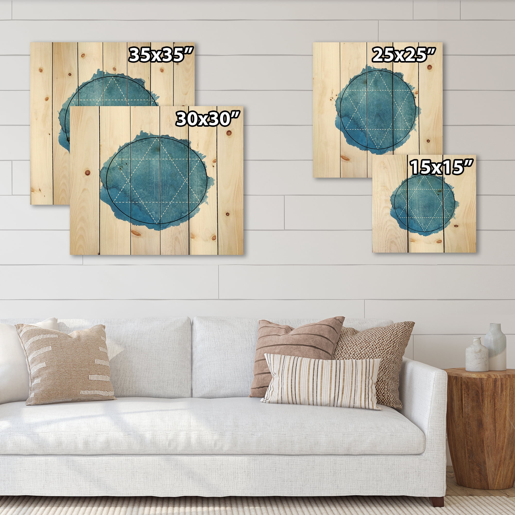 Designart 'Sacred Geometry and Symbol of Alchemy III' Bohemian & Eclectic Print on Natural Pine Wood