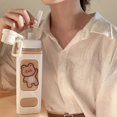 thumbnail image 2 of 700ml Bear Water Bottle With Straw Plastic Portable Square Drinking Bottle for Girl Cute Juice Tea Water Cups White, 2 of 4