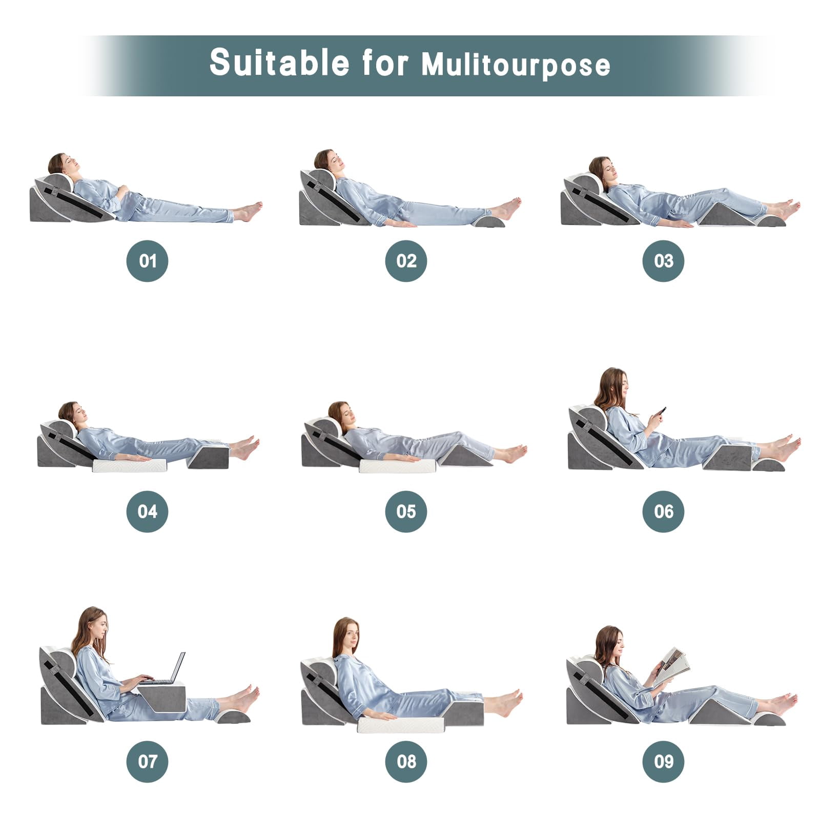6pcs Bed Wedge Pillow Set For Sleeping  Foam Body And Leg Comfortable & Adjustable Support Pillows-anti