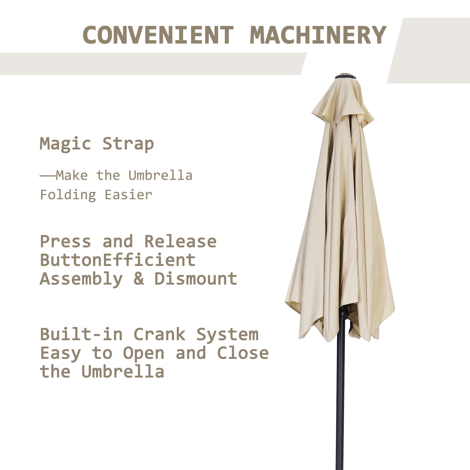 Autlaycil 7.5 FT Beige Patio Umbrella and Matching Base, Push Button Tilt Market Umbrella, Crank and Sturdy Ribs for Garden, Deck, Yard, Pool