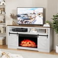 thumbnail image 3 of Furniwell Electric Fireplace TV Stand for TVs up to 65", Entertainment Center with 26” Fireplace Console Table with Sliding Barn Door and Adjustable Storage Shelves for Living Room (White), 3 of 9
