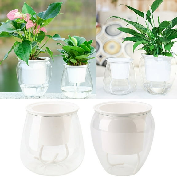 Walbest Transparent Water Storage Flowerpot Plant Pot, Water-absorbing Plastic Flowerpot, for Succulent Green Dill Green Plant Potted Plant