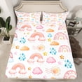 thumbnail image 2 of Homewish Watercolor Rainbow Clouds Twin Sheet Sets,Colorful Stars Graffiti Twin Fitted Sheet,Pink White Flat Sheet For Girl Kids,Breathable Home Decor,3 Pieces, 2 of 7