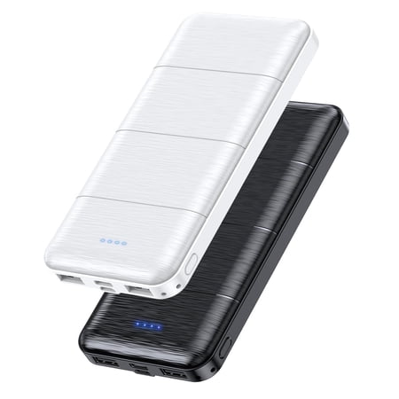 Gazsocy 2 Pack Power Bank ,15000 mAh Fast Charging Portable Charger,Compatible All USB Type Devices (Deep Black and White)