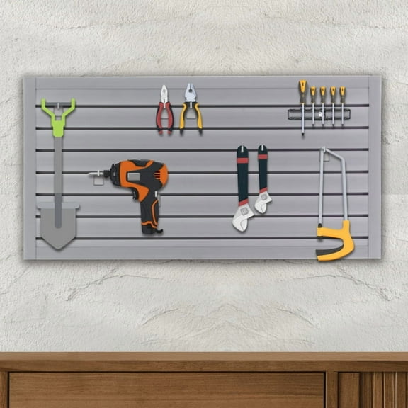 Heavy Duty PVC Slatwall Garage Organizer, 8ft x 4ft Section with 10 Panels, Industrial Strength Storage, Charcoal Dark Grey Color, Wall Mounted Tool Rack System