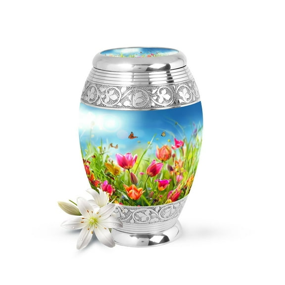 Vibrant Tulip Garden Urn for Ashes, Handcrafted Memorial Keepsake, Decorative and Artistic Funeral Urn, Elegant and Tribute Cremation Urn