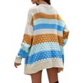 thumbnail image 7 of Ozmmyan Women's Solid Color Recreational Lapel Mid-length Cardigan Stripe Sweater Coat, 7 of 7