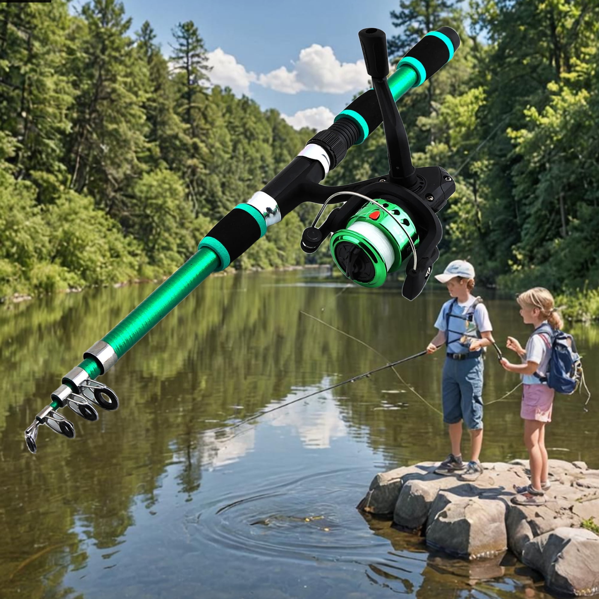 BlueFire Kid Fishing Pole, Portable Telescopic Fishing Rod Set, Fishing Rod and Reel Combo Kids Fishing Gear for Boys and Girls Age 5-10 and Youth