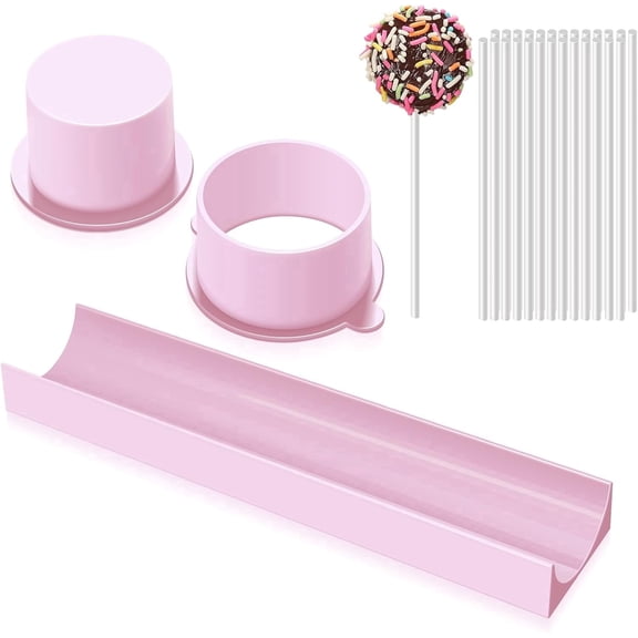 SUSWIM Round Cake Pop Mold Set with 9 Inch Tray and Sticks, ABS Cake Pop Maker, Circle Cake Pop Cutter and Pusher, Baking Molds Kit for Parties, Wedding,Home Desserts Making（Pink）