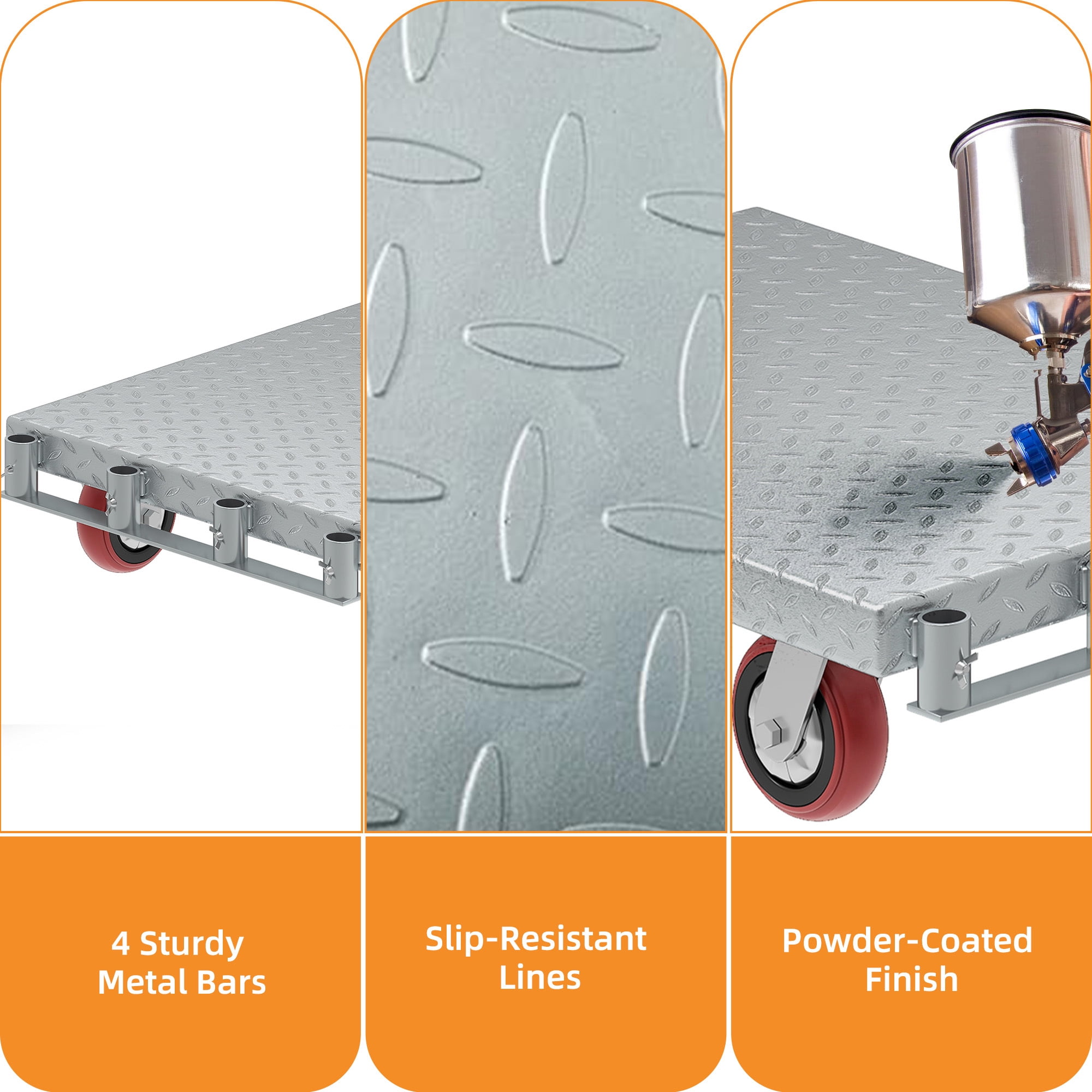 Uforic 2-in-1 Heavy-Duty Panel Cart with 4 Side Handrails and 4 Rubber Swivel, 2200Lbs Capacity, Silver Metal Construction, 91.5×61×84CM