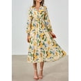 thumbnail image 4 of Vestido PRETTYGARDEN Floral Cuello en V Manga Larga Midi Verde Talle S, 4 of 6