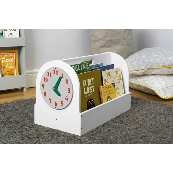 Tidy Books® Kids Book Storage Box (Age 3-10) Small Portable Book Case, Removable Play Clock, Kids Caddy Book Display, White, 13.8 x 21.7 x 12.2 in, Eco Friendly, Handmade, The Original since 2004