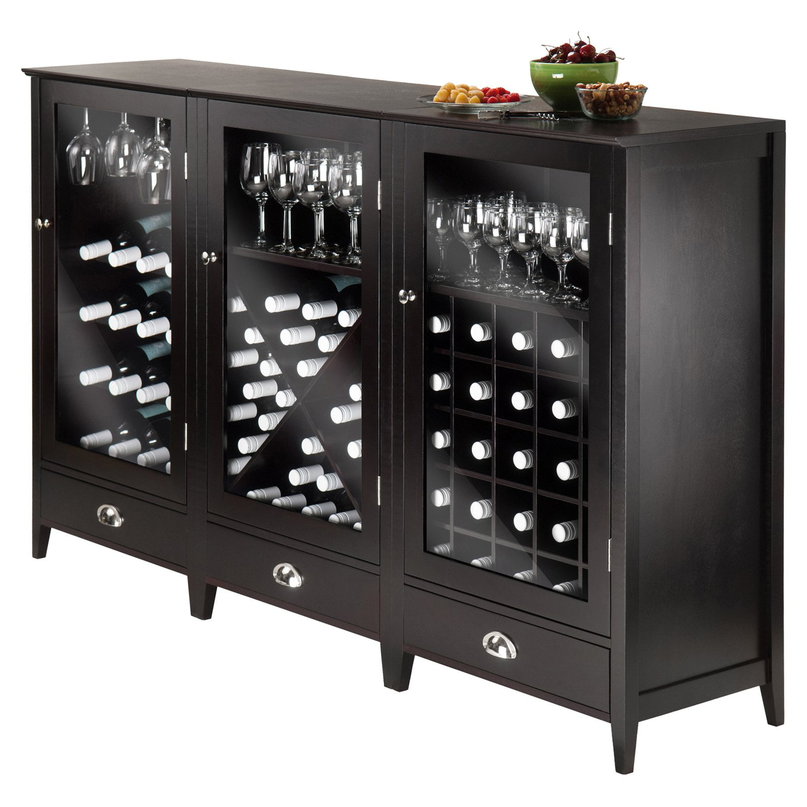 Winsome Wood Bordeaux 3pc Modular Wine Cabinet Set Espresso Finish