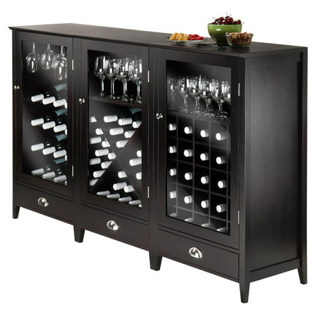 winsome wood bordeaux 3pc modular wine cabinet set, espresso finish