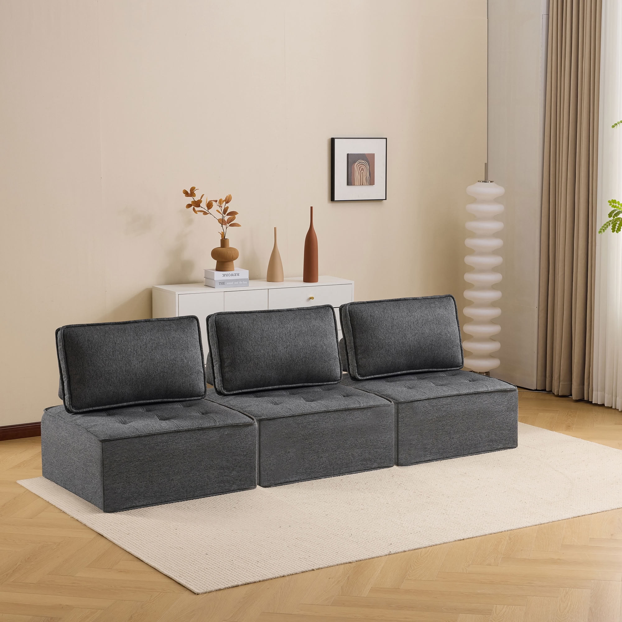 MAYEERTY Modular Single Seat Sofa Chair, Linen Freestanding Couch for Small Apartment Living Room Bedroom Study