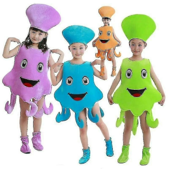 Child Octopus Inkfish Cosplay Costume Blue Purple Sea Animal Octopus Jumpsuit Clothing For Boy And Girl Halloween Party Clothes