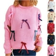 thumbnail image 5 of qucoqpe Women's Trendy Bows Crewneck Sweaters Fall Winter Color Block Long Sleeve Pullover Sweater Blouse Tops for Women, 5 of 5